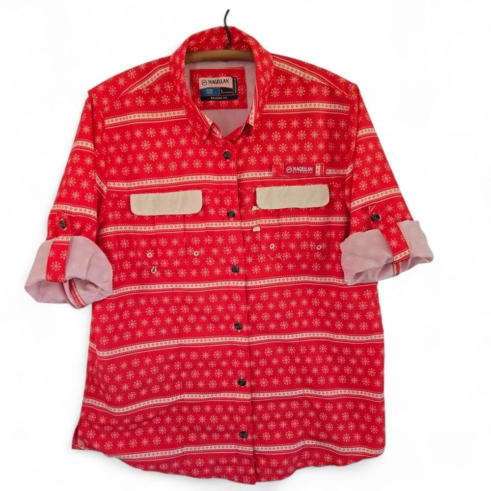 Magellan Outdoors Fish Gear Womens Red Holiday Relaxed Fit Shirt Large - Picture 5 of 16